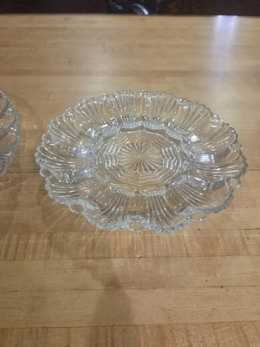 Vintage Anchor Hocking Clear Glass Round Deviled Egg Plate Scalloped 10 Inch